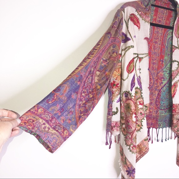 ANU Embroidered Waterfall Front Open Wrap Cardigan jacket - Picture 2 of 4